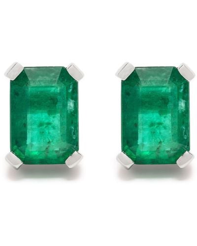 SHAY 18k White Gold Emerald Diamond Halo Stud Earrings - Green