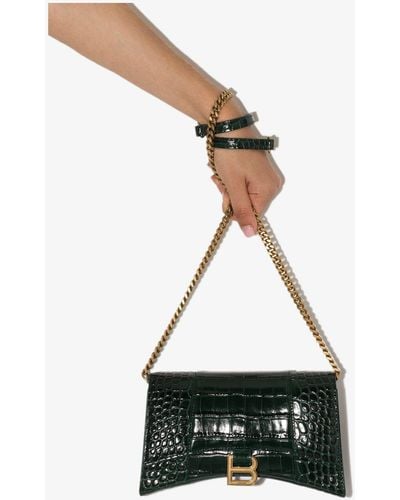 Balenciaga Hourglass Chain Mock Croc Shoulder Bag - Green
