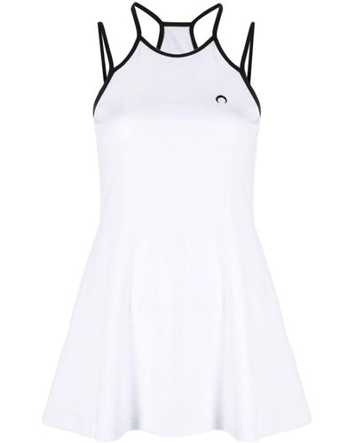 Marine Serre And Black Moon Logo Organic Cotton Mini Dress - Women's - Organic Cotton/elastane - White