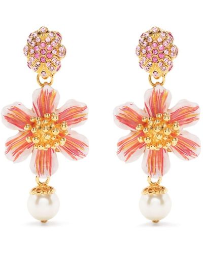 Dolce & Gabbana Flower Pearl Drop Clip-on Earrings - Women's - Brass/glass - White
