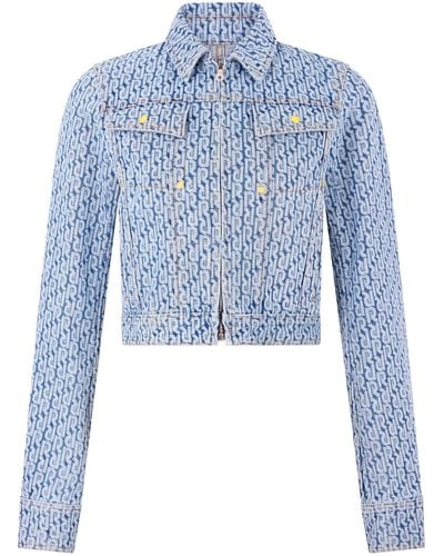 Rabanne Monogram Print Denim Jacket - Blue