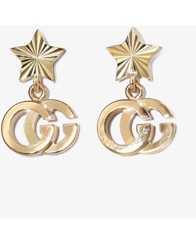 Gucci 18k Yellow Gold Running GG Star Earrings - Metallic