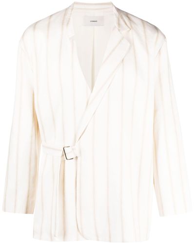 Commas White Striped Asymmetric Robe Jacket - Men's - Linen/flax/cotton/spandex/elastane/viscosepolyester