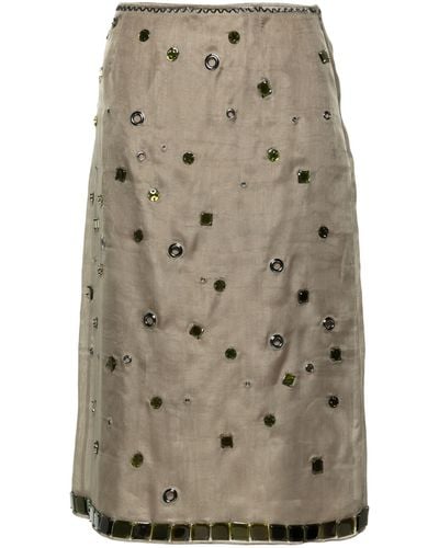Prada Brown Crystal-embellished Silk Midi Skirt - Natural