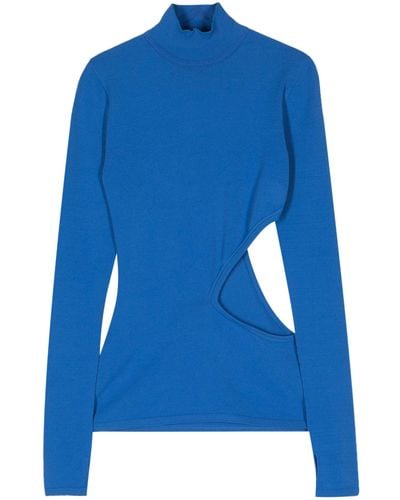 Issey Miyake Mellow Cut-out Jumper - Women's - Nylon/rayon - Blue