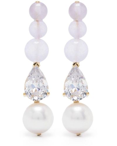 Completedworks Gold Vermeil P97 Jade, Crystal And Pearl Drop Earrings - Women's - Platinum Plated Brass/pearls/crystal - White
