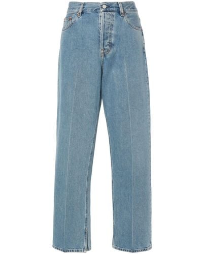 Gucci Pressed Crease Straight-leg Jeans - Women's - Polyester/cotton/calf Leather - Blue