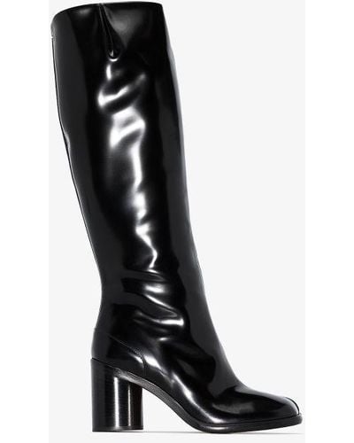 Maison Margiela Black Tabi 80 Knee-high Patent Leather Boots