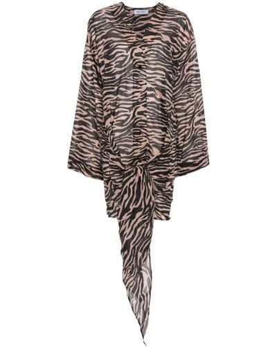 The Attico Brown Zebra-print Mini Dress - Natural