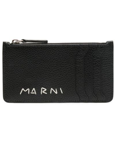 Marni Logo-stitched Leather Card Holder - Black