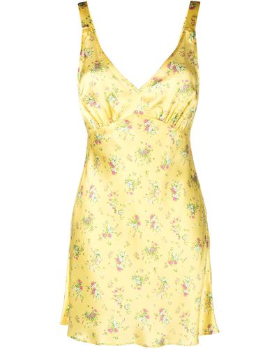 Reformation Ellery Floral Print Silk Mini Dress - Yellow