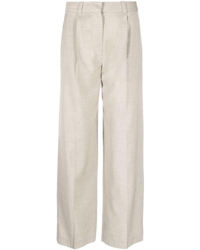 Low Classic Neutral Straight-leg Pleated Trousers - Natural
