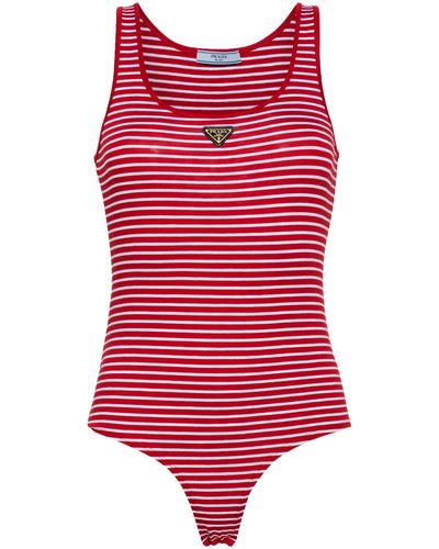 Prada Striped Logo-appliqué Bodysuit - Red