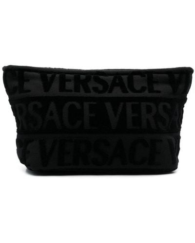 Versace Cotton Flocked Logo Wash Bag - Unisex - Cotton/metallized Polyester/polyester - Black