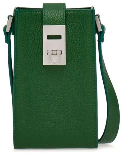 Ferragamo Gancini Leather Messenger Bag - Men's - Calfskin/lamb Skin - Green