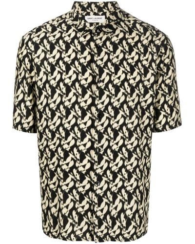 Saint Laurent Abstract-print Cotton Shirt - Black