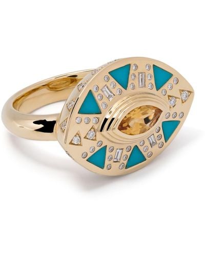 Harwell Godfrey 18k Yellow Cleopatra's Eye Diamond Ring - Women's - Diamond/turquoise/18kt Yellow /citrine - Metallic
