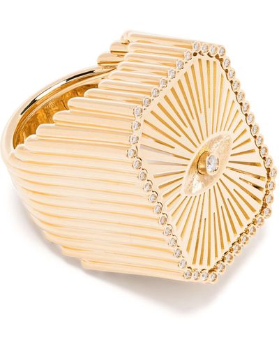 Marie Lichtenberg 18k Yellow Eye Scap Diamond Signet Ring - Women's - 18kt Yellow /white Diamond - Metallic