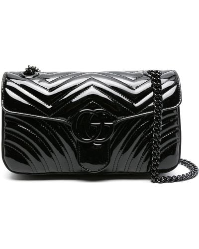 Gucci Small gg Marmont Patent-leather Shoulder Bag - Black