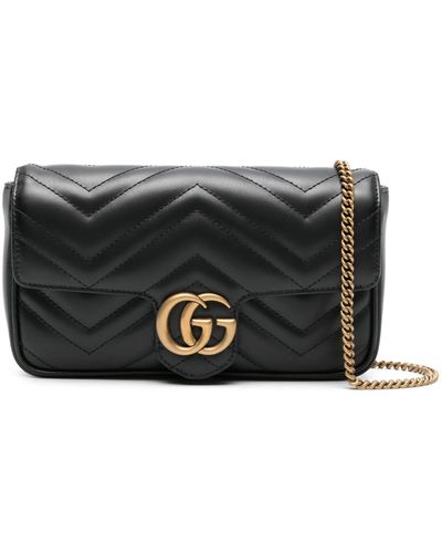 Gucci Leather GG Marmont Bag. - Black