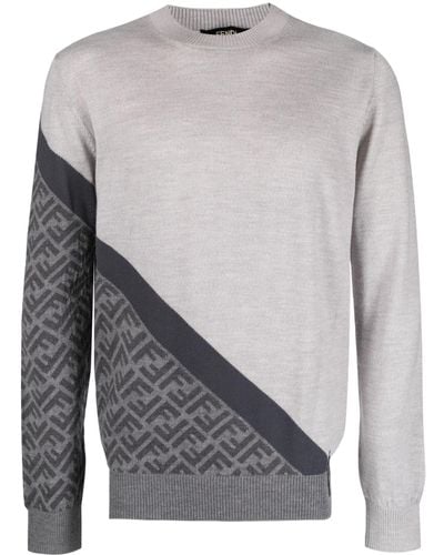 Fendi Ff-pattern Intarsia-knit Jumper - Grey
