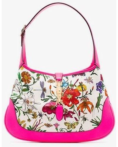 Gucci Multicolor Flora Print Canvas Jackie Hobo Bag - Pink