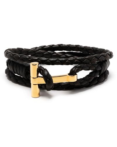 Tom Ford Black Woven Leather Bracelet - Men's - Calf Leather