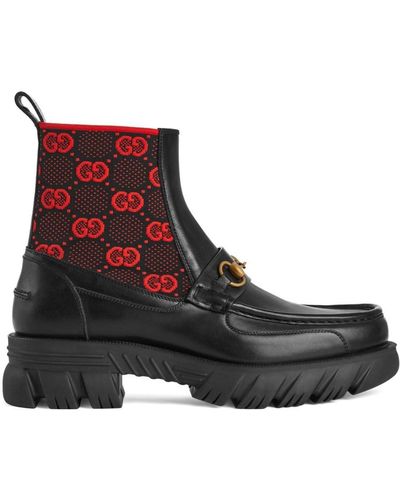 Gucci Leather Ankle Boots With Horsebit And GG Jersey - Black