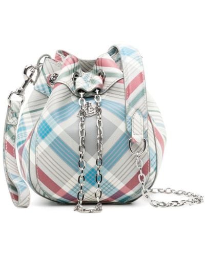 Vivienne Westwood Small Chrissy Check-print Bucket Bag - White