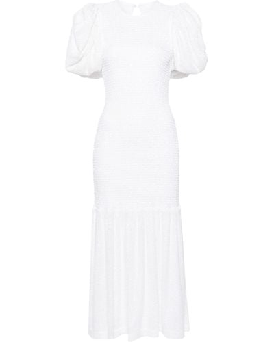 ROTATE BIRGER CHRISTENSEN Puff-sleeve Midi Dress - Women's - Elastane/polyester/recycled Polyester - White
