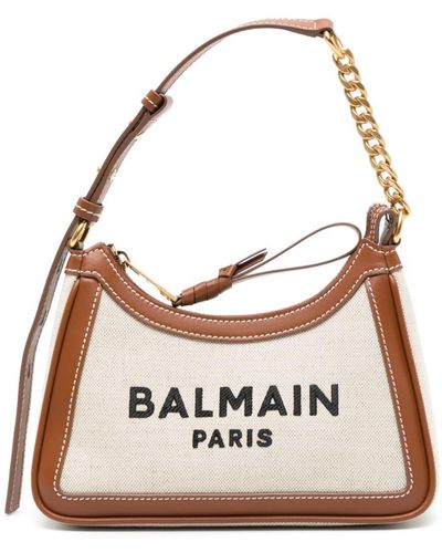 Balmain B-army Canvas And Leather Trims Shoulder Bag - Brown