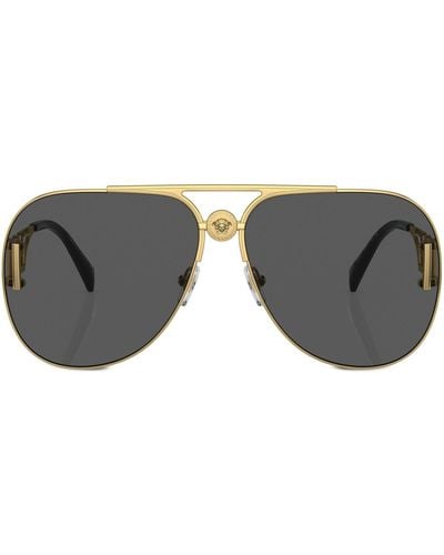 Versace Eyewear -tone Medusa biggie Pilot-frame Sunglasses - Unisex - Steel - Gray
