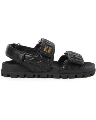 Miu Miu Sporty Matelassé Leather Sandals - Black