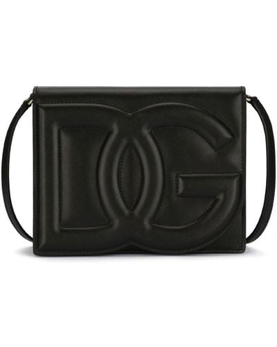 Dolce & Gabbana Embossed Logo Leather Cross Body Bag - Black