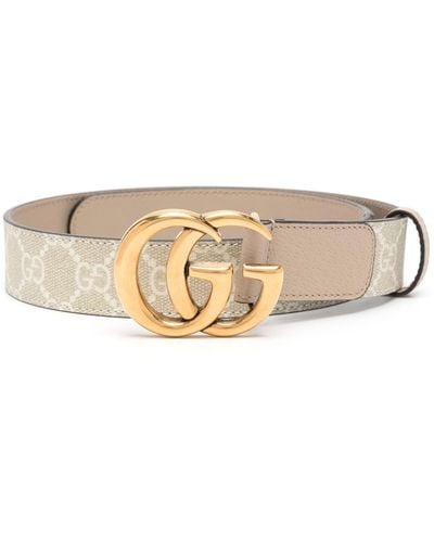 Gucci White gg Marmont Leather And Canvas Belt - Women's - Calf Leather - Natural