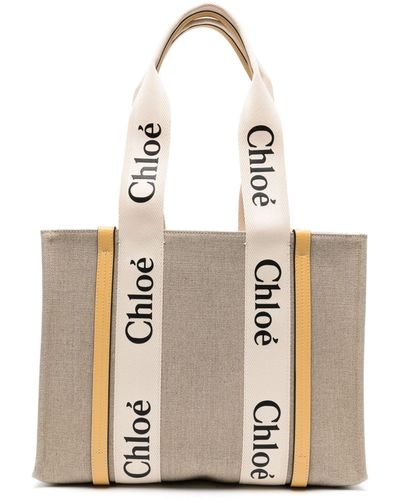 Chloé 'woody' Medium Tote Bag - Natural