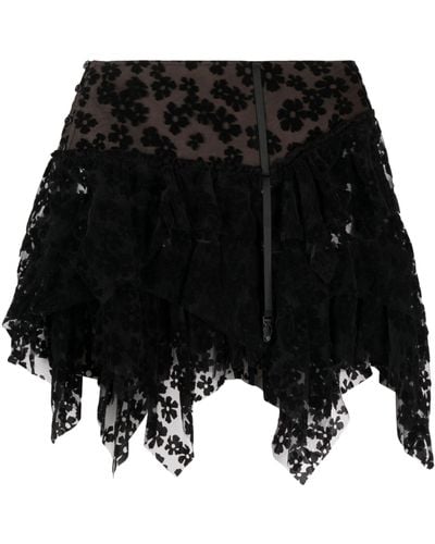 YUHAN WANG Floral Flocked Skirt - Black