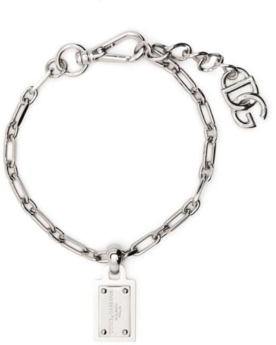 Dolce & Gabbana Logo-tag Chain-link Bracelet - Metallic