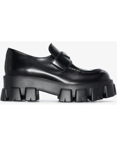 Prada Monolith 55 Leather Loafers - Black