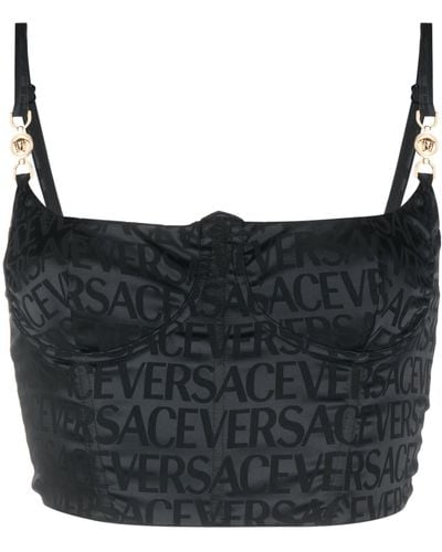 Versace Allover-print Corset-style Bra - Black