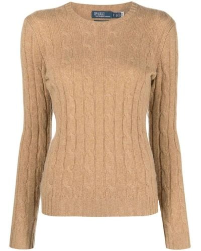 Polo Ralph Lauren Brown Cable-knit Cashmere Sweater - Natural