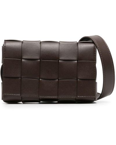 Bottega Veneta Cassette Intrecciato Leather Shoulder Bag - Black