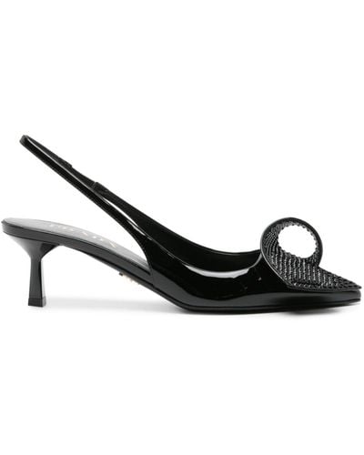 Prada 55mm Embellished Slingback Court Shoes - Black