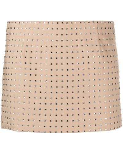 De La Vali Beige Isidora Diamonté Mini Skirt - Natural