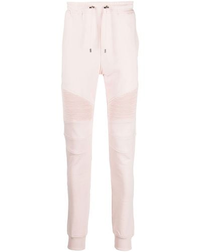 Balmain Ribbed Panel Cotton Track Pants - Pink