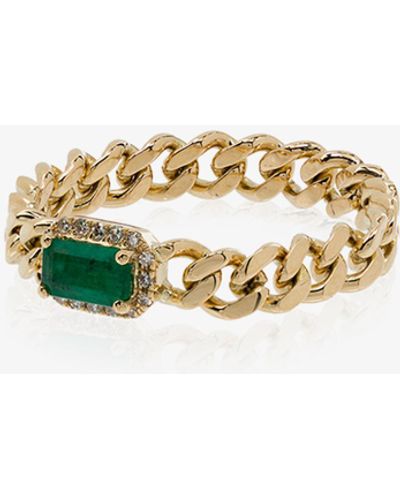 SHAY 18k Yellow Baby Link Emerald Diamond Ring - Metallic