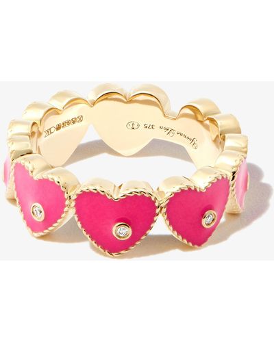 Yvonne Léon 9k Yellow Mini Coeur Enamel Diamond Ring - Pink
