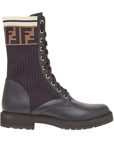 Fendi Rockoko Combat Boots - Women's - Polyamide/spandex/elastane/calf Leather/calf Leatherrubber - Brown