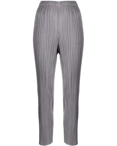 Pleats Please Issey Miyake Slim-cut Micro-pleated Trousers - Grey