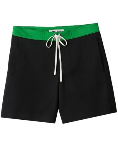 Miu Miu Contrasting-waistband Satin Shorts - Women's - Satin - Green